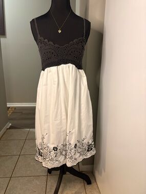 Love Tease Black Crochet Top White Skirt Mini Dress with Black Floral Trim